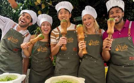 Cours sur le pesto au mortier avec la championne du monde et dégustation avec des pâtes