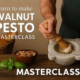 Walnut Pesto Class in Genoa with Marble Mortar and Wine
