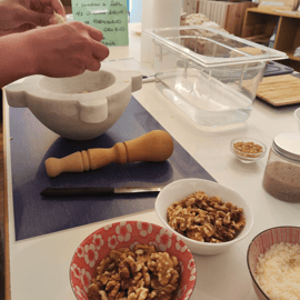 Walnut Pesto Class in Genoa with Marble Mortar and Wine